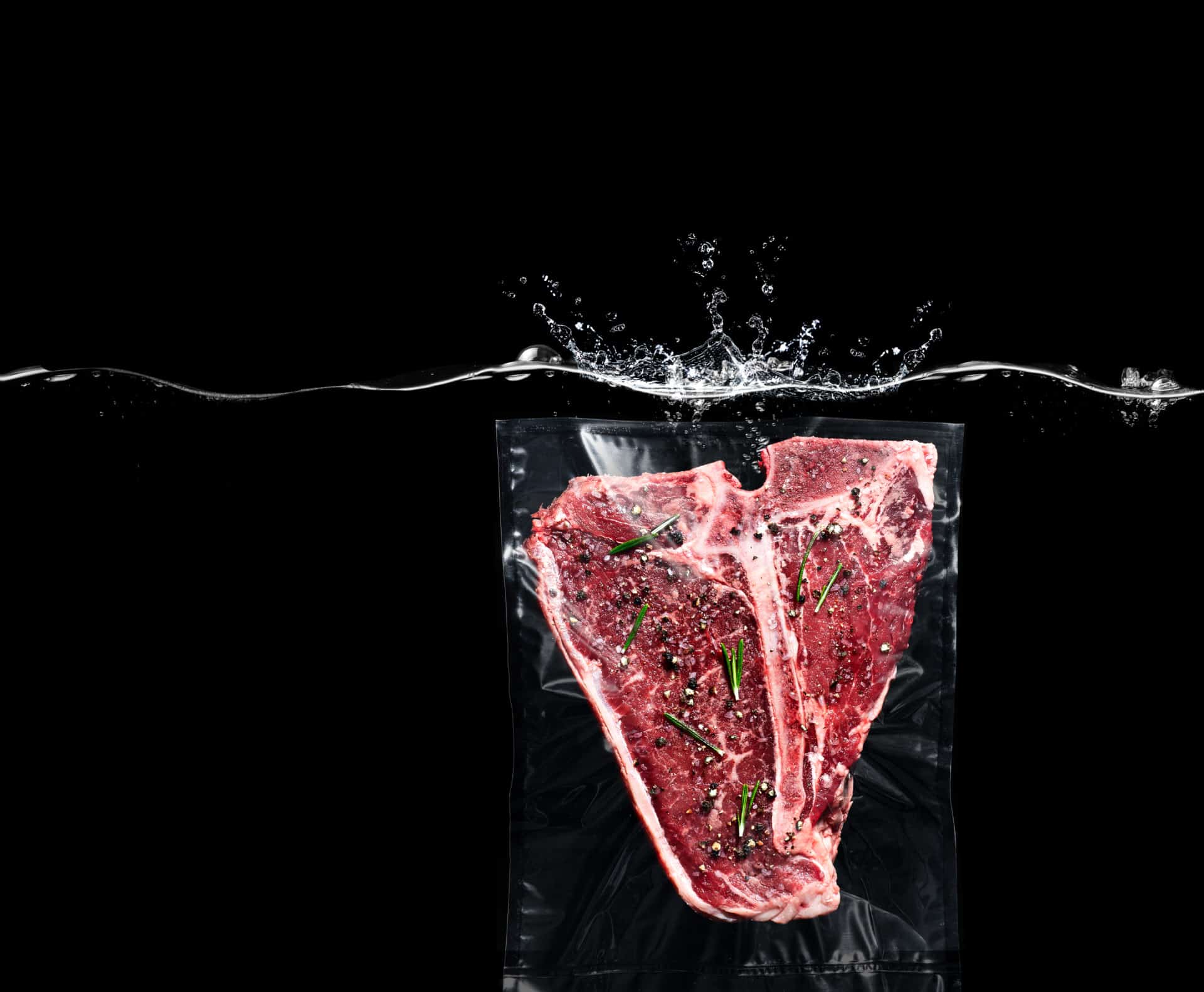 Sous Vide T-bone Steak dropped in water